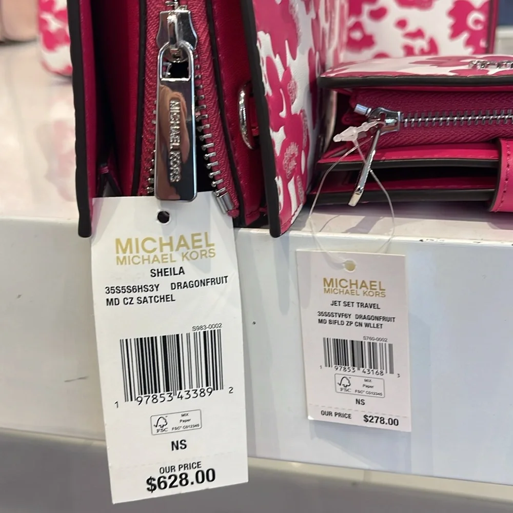 Michael Kors Sheila Md Sequined Floral Print CZ Satchel & JST Md Bi-Fold Wallet - Picture 11 of 16